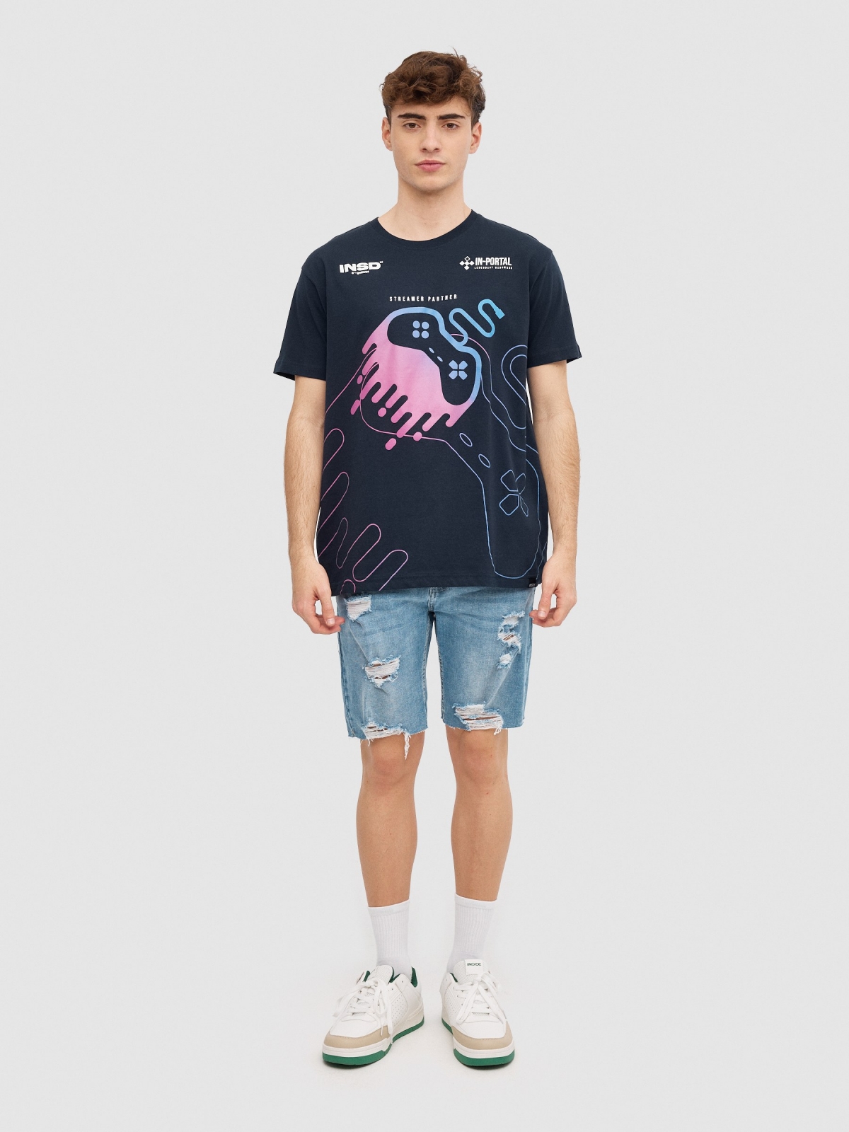 T-shirt Gamer azul marinho vista geral frontal