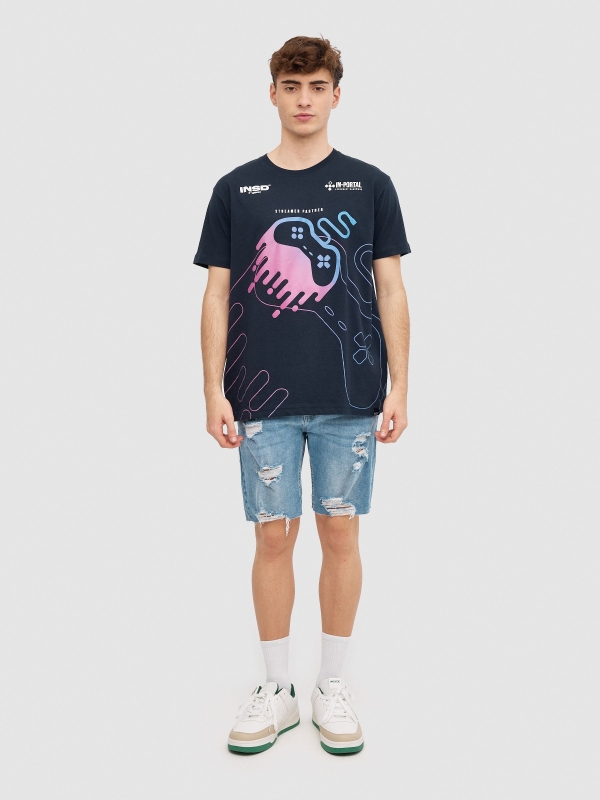 T-shirt Gamer azul marinho vista geral frontal