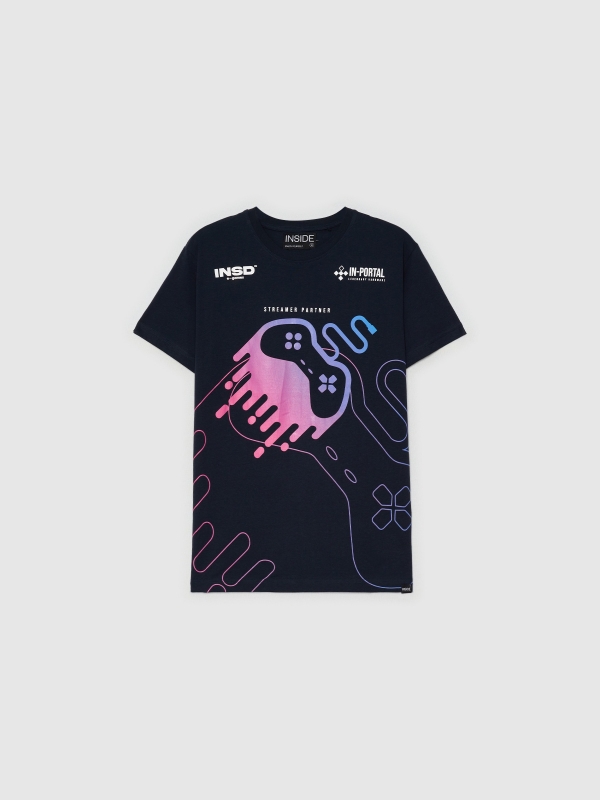  Camiseta Gamer azul marino vista frontal