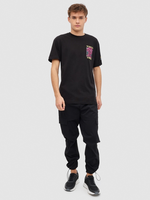Japanese dragon T-shirt black front view