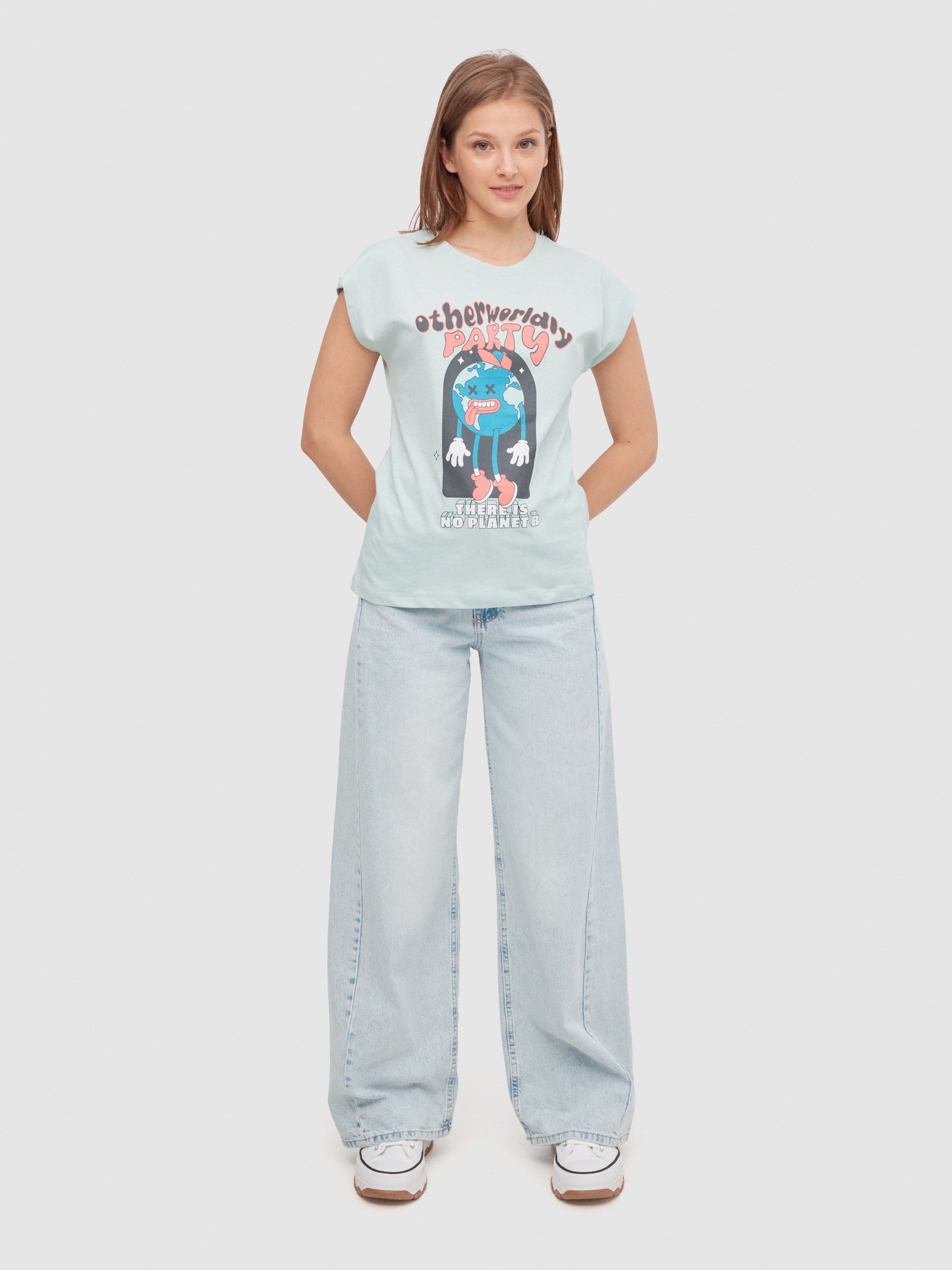 Otherwordly Party t-shirt aquamarine middle front view