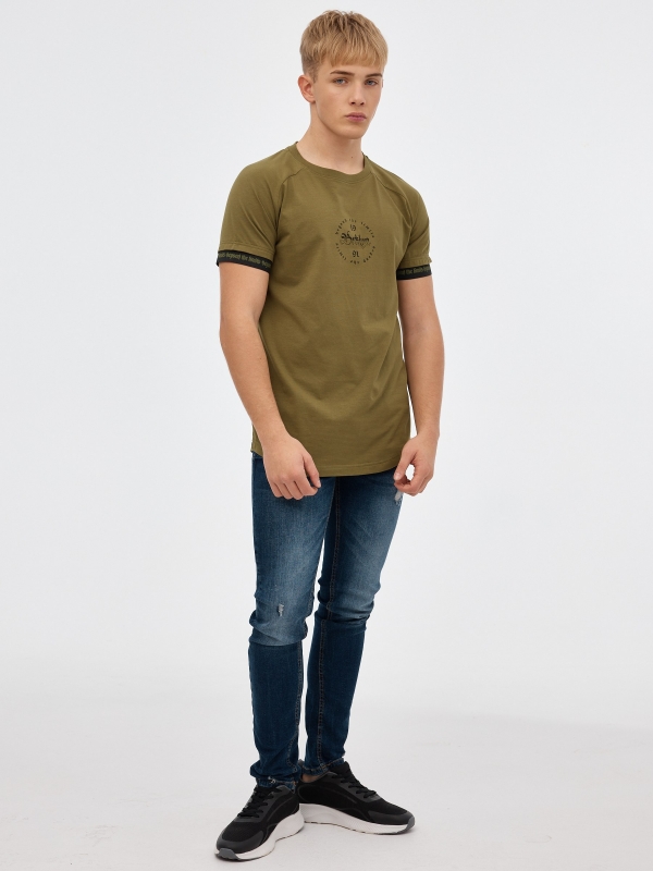 Raglan T-shirt with text detail khaki general front view