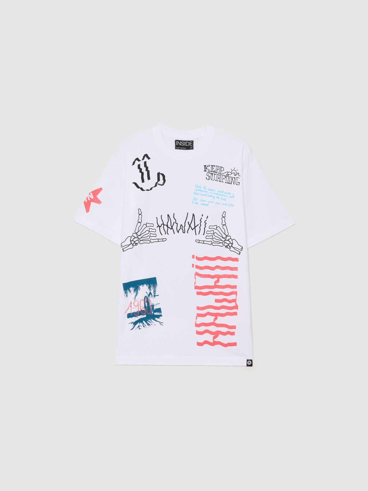 %Pto% T-shirt com caveira do Havai branco vista frontal