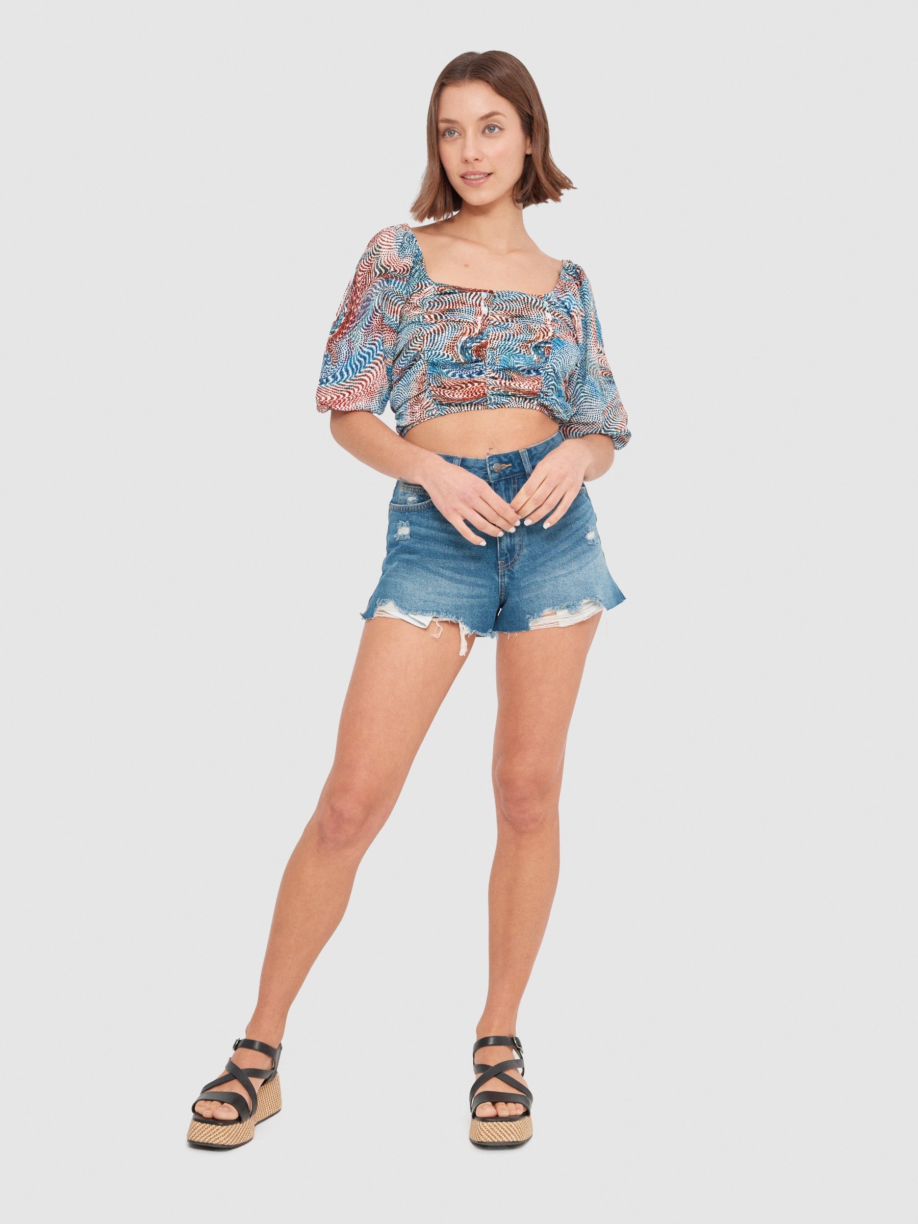 Mesonera T-shirt with puffed sleeves multicolor middle front view