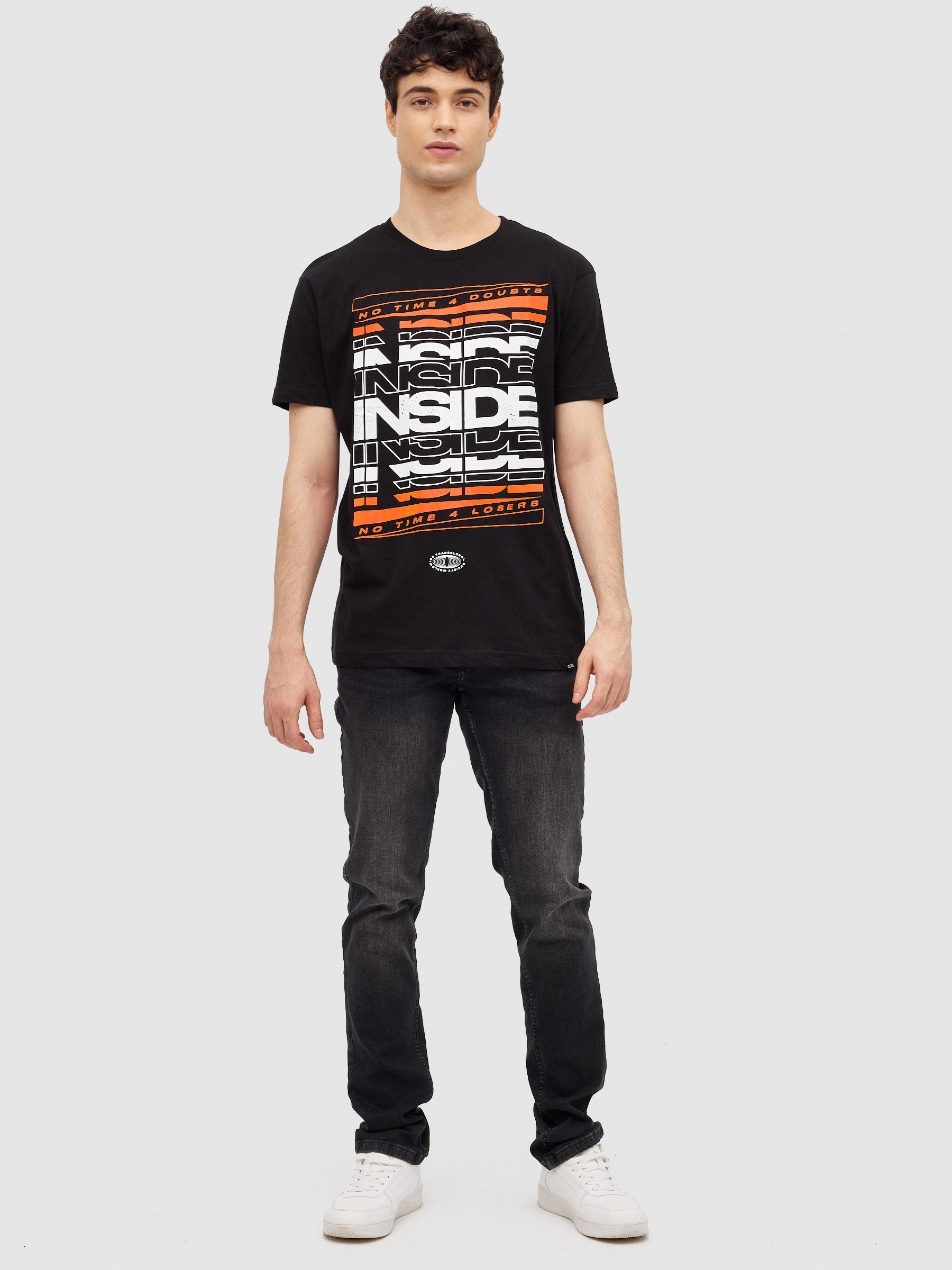 T-shirt INSIDE logótipo branco vista meia frontal