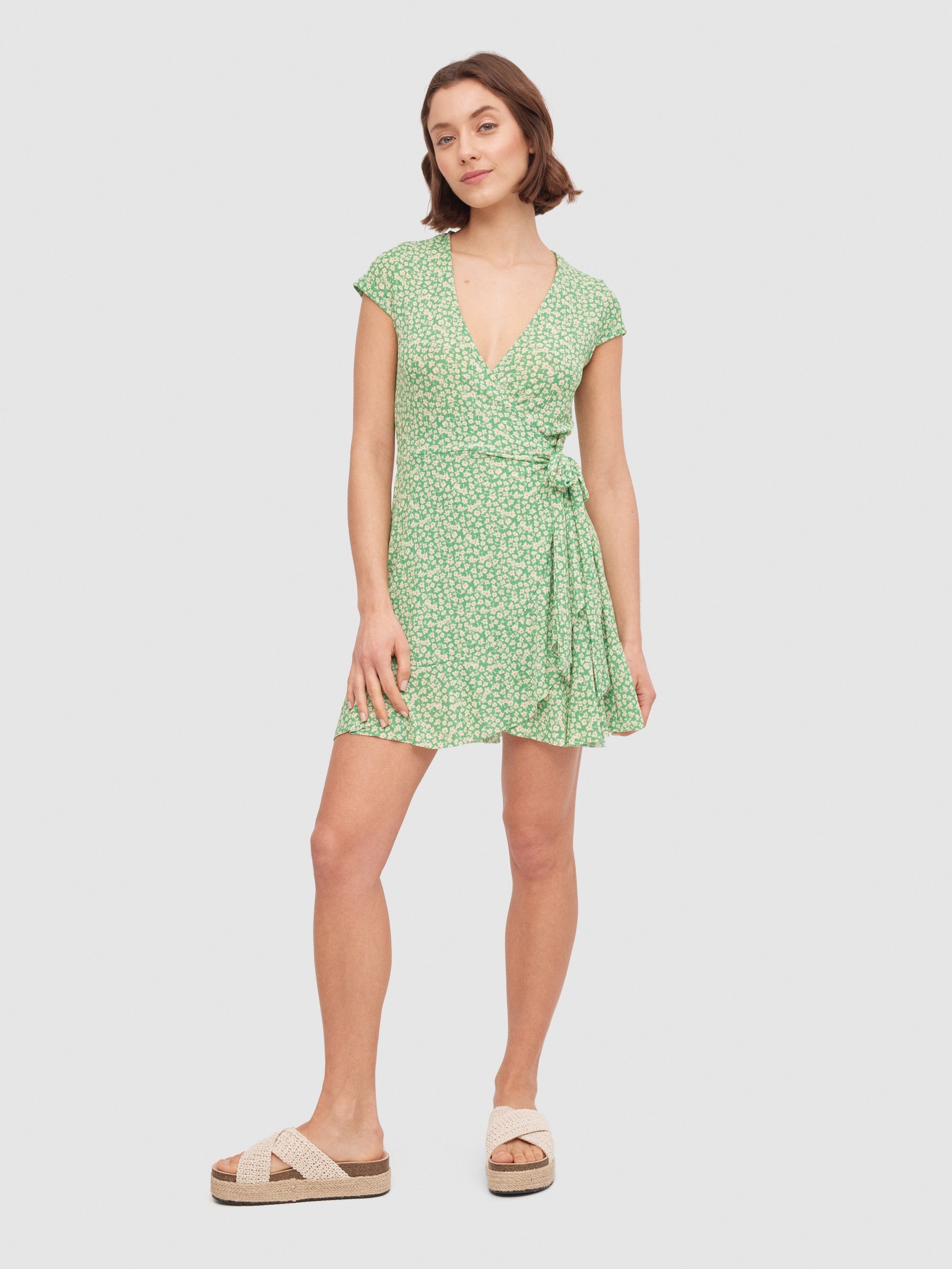 Bow mini flower print sundress mint middle front view