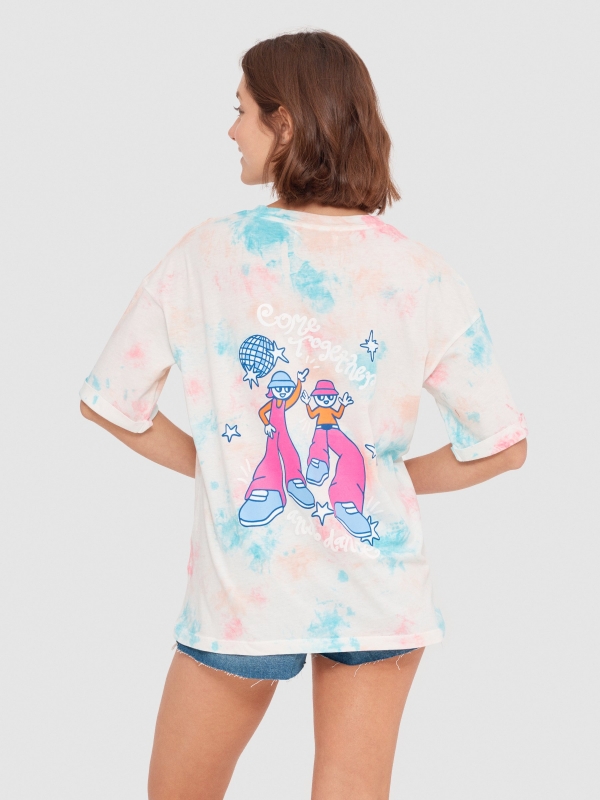 T-shirt tie dye discoteca rosa claro vista meia traseira