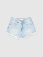 %Pto% Flared denim shorts light blue front view