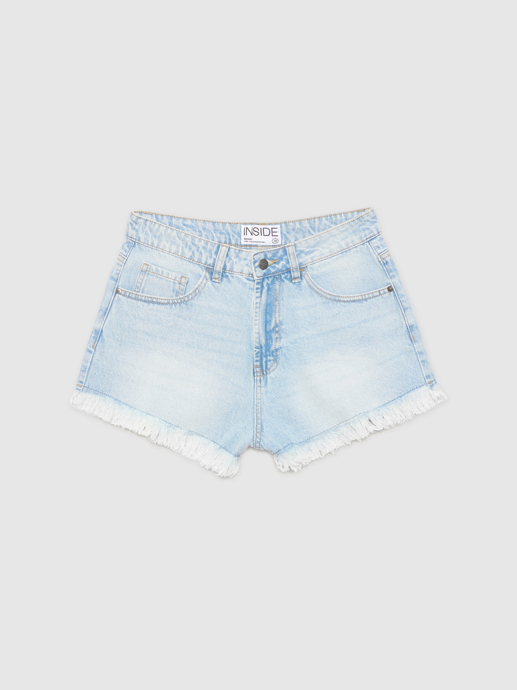 Flared denim shorts light blue middle front view