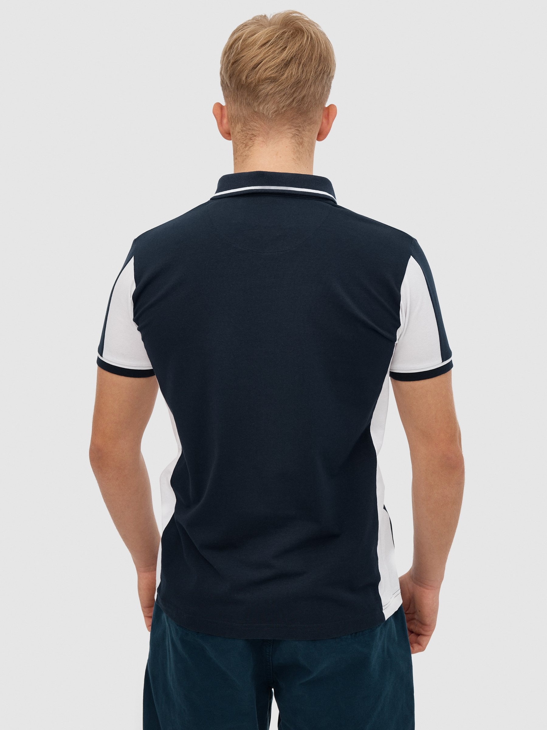 Sports polo shirt navy middle front view