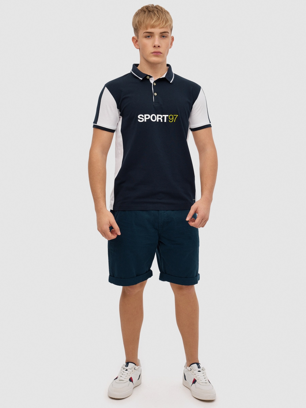 Sports polo shirt navy front view