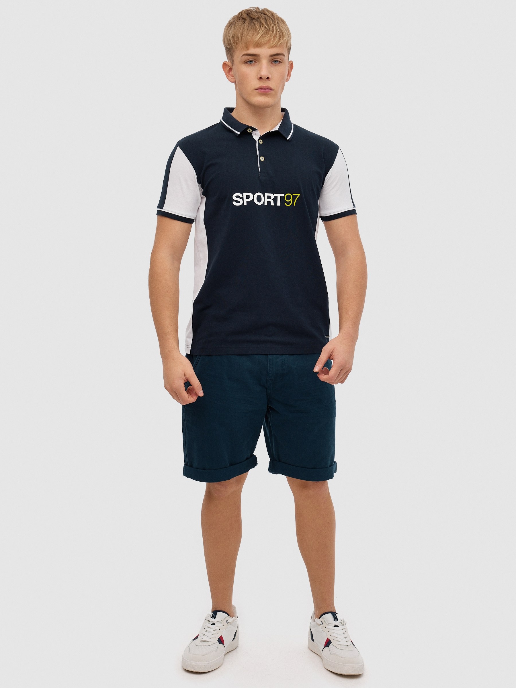 Sports polo shirt navy middle front view