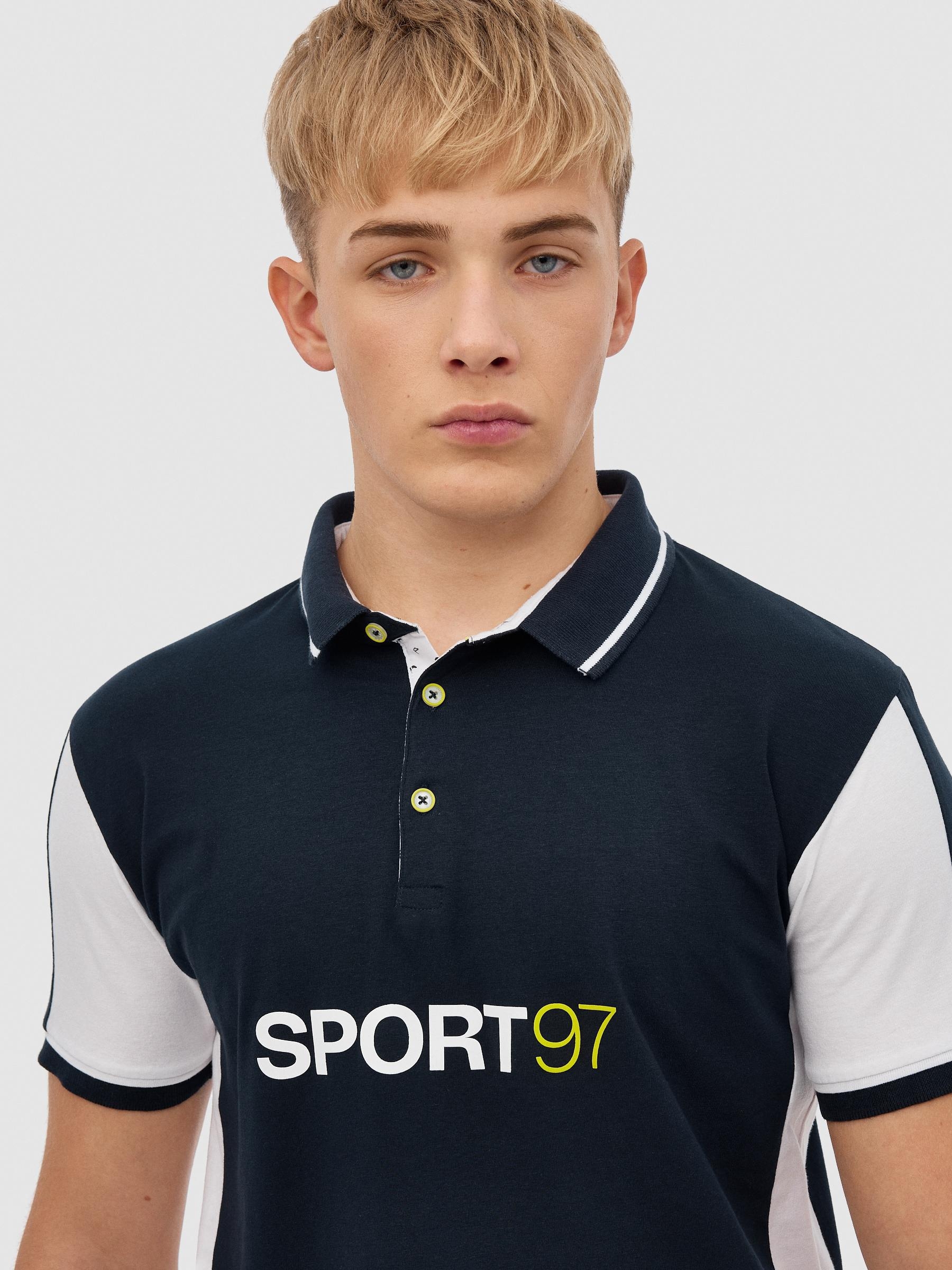 Sports polo shirt navy middle front view