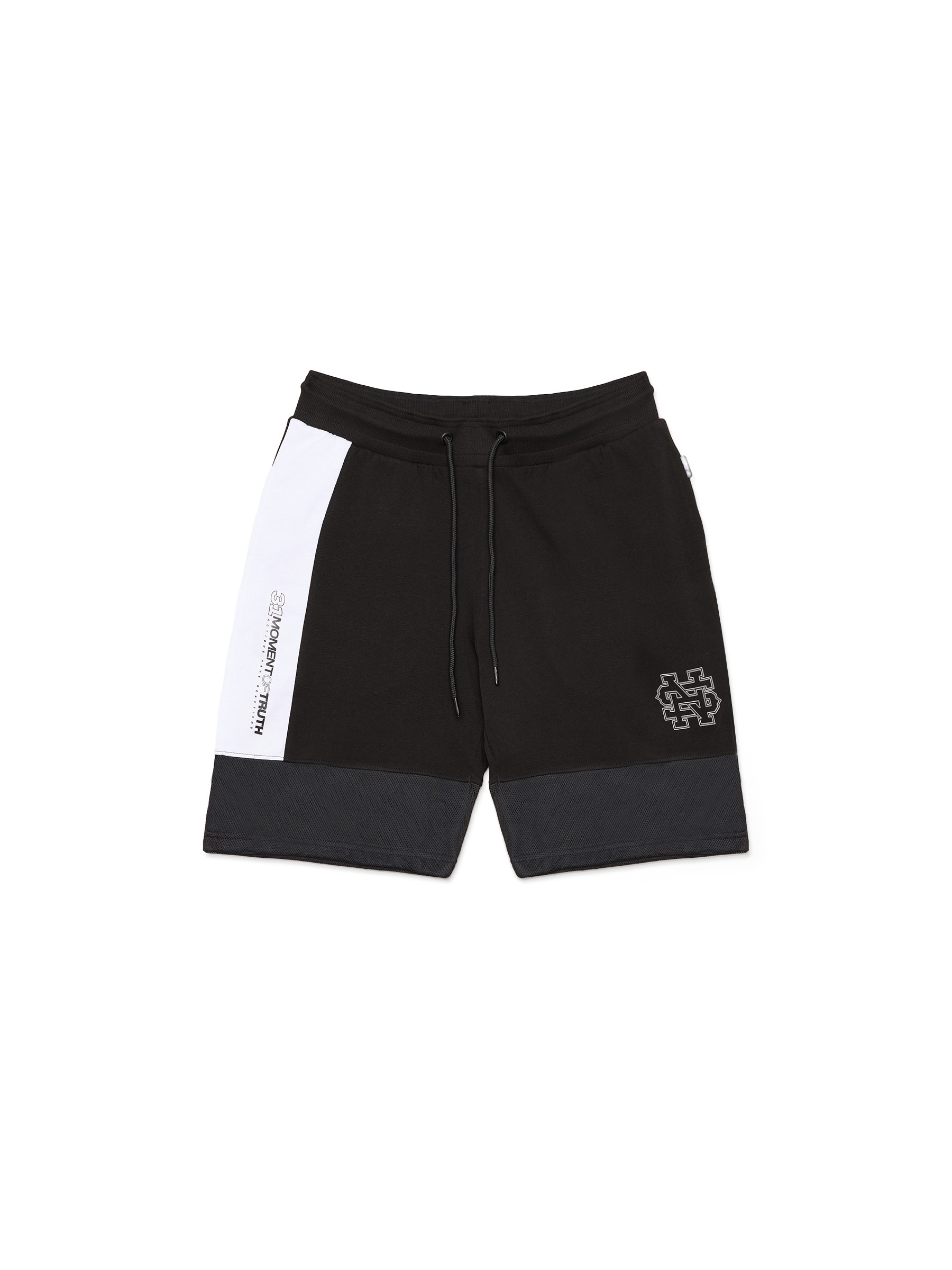 Bermudas jogger de pelúcia preto vista meia frontal