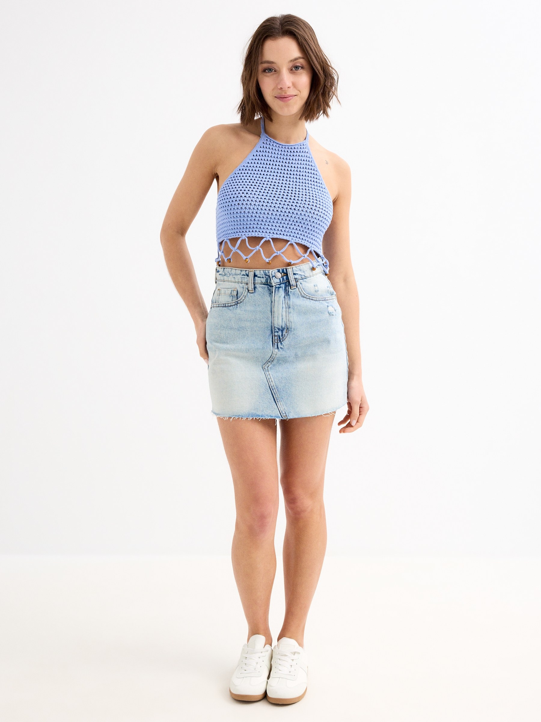 Falda mini denim clásica azul claro