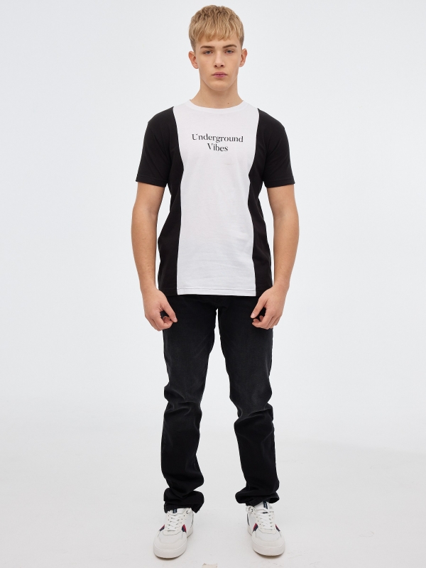 Minimalist colour block t-shirt black general front view