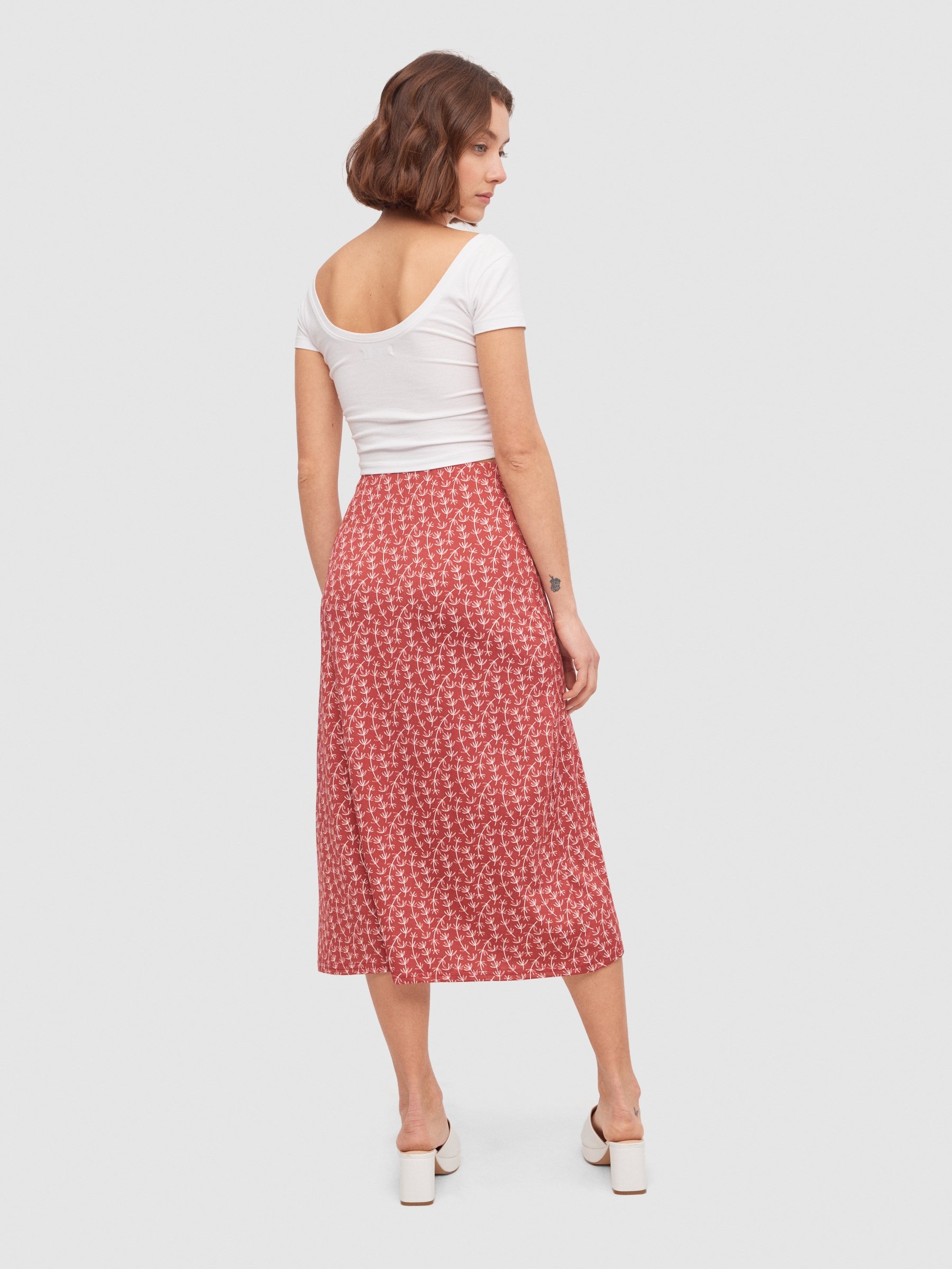 Floral midi skirt red middle front view