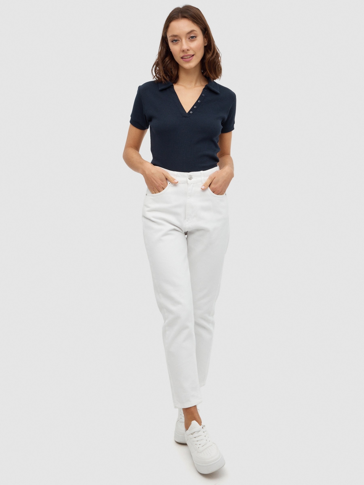 Polo neck t-shirt navy front view