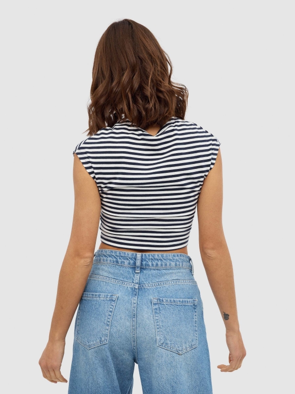 Sleeveless striped top navy middle back view