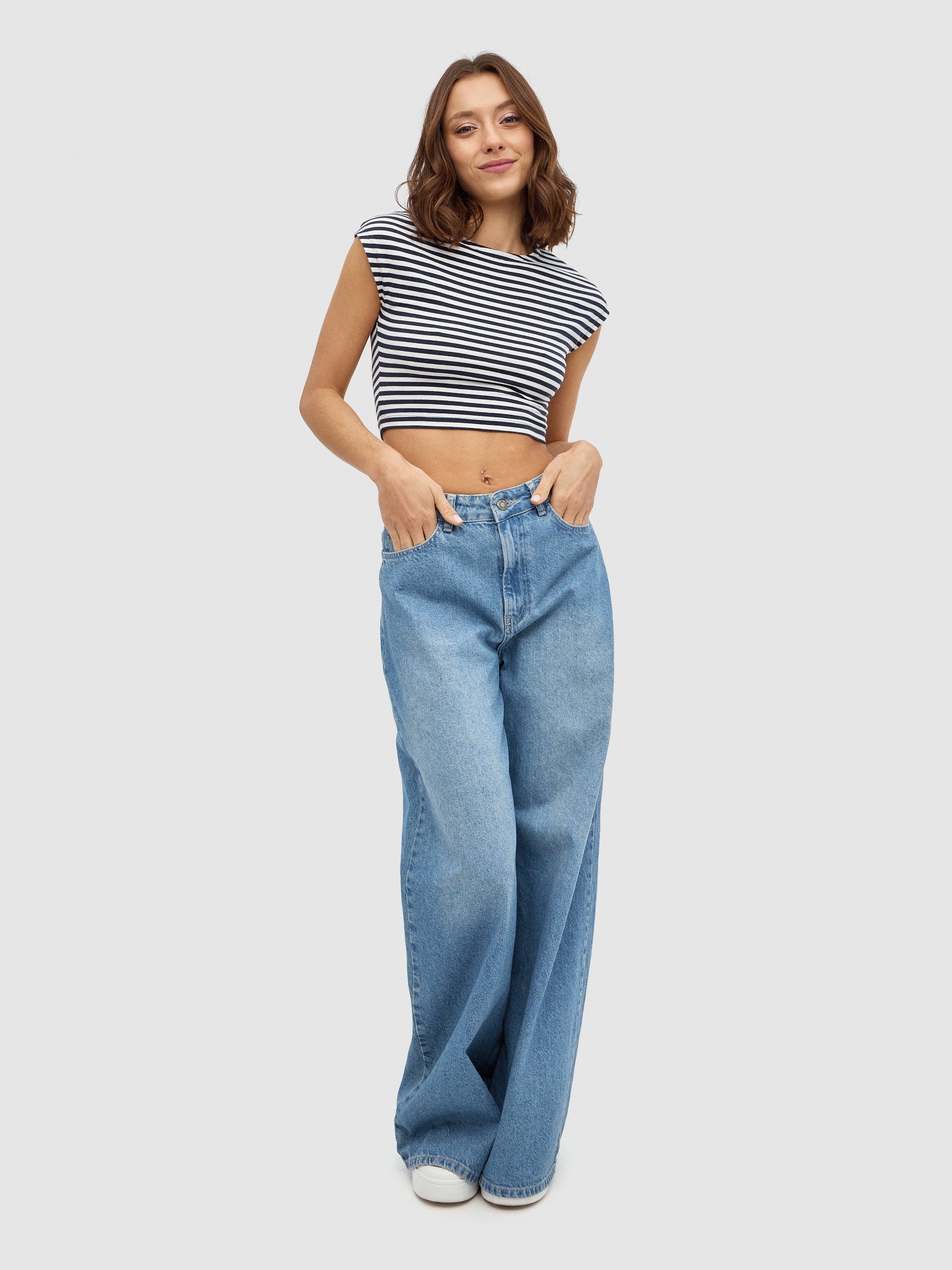 Sleeveless striped top navy middle front view