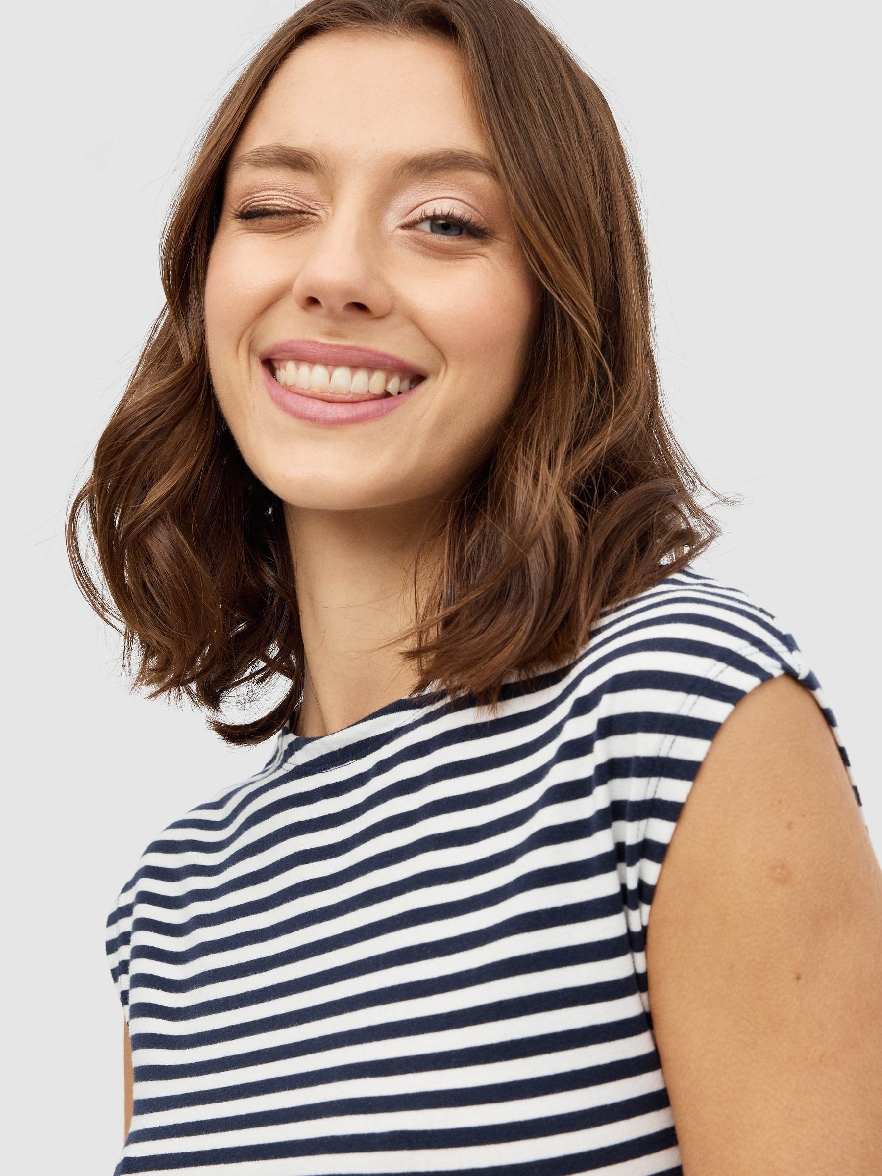 Sleeveless striped top navy middle front view