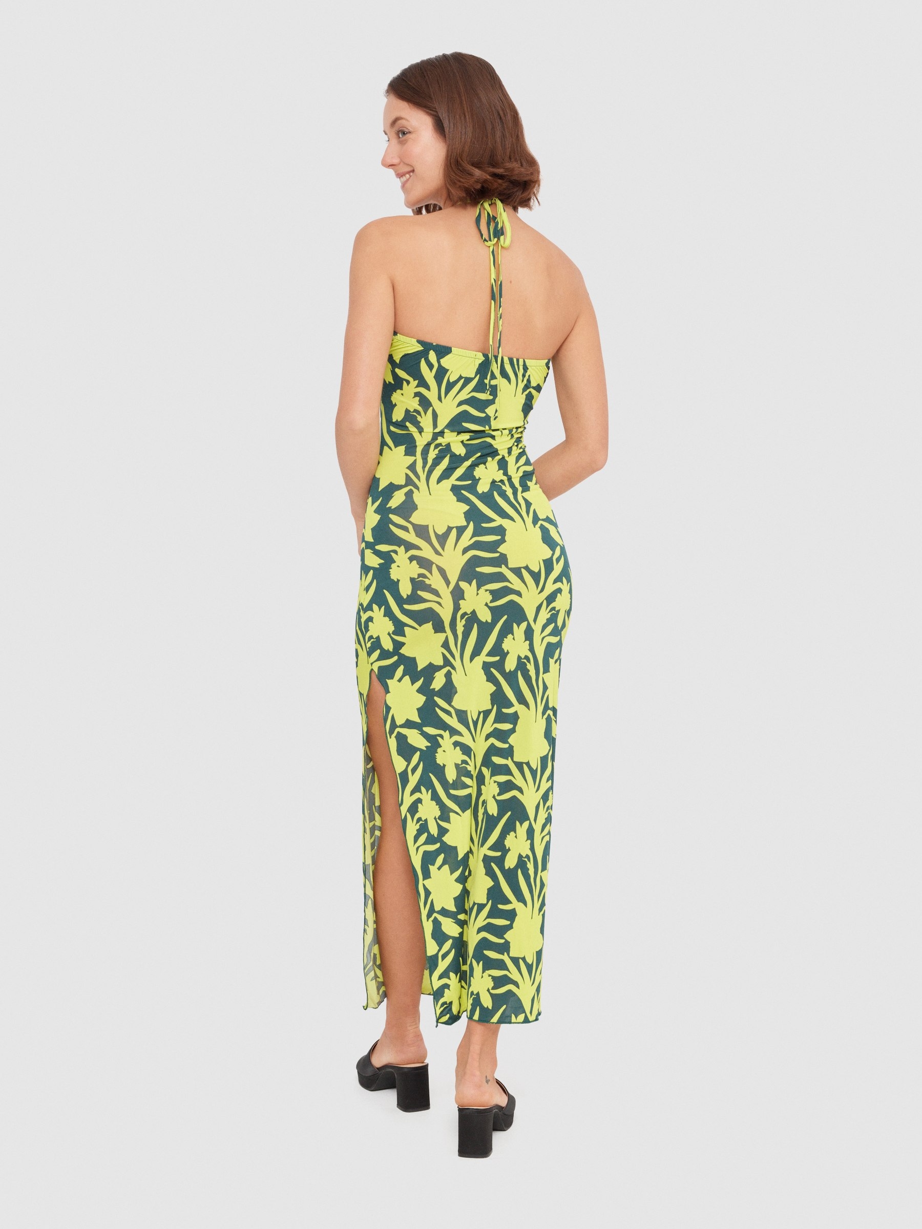 Dress knotted at the neck lime middle front view