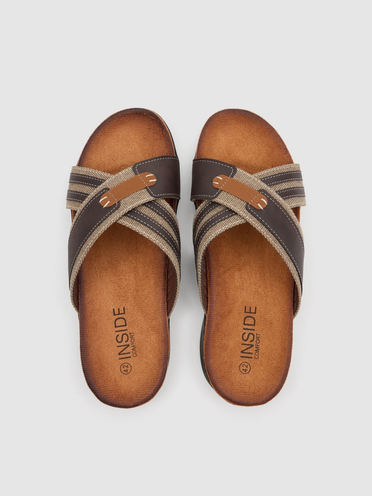 Canvas cross sandal dark brown zenithal view