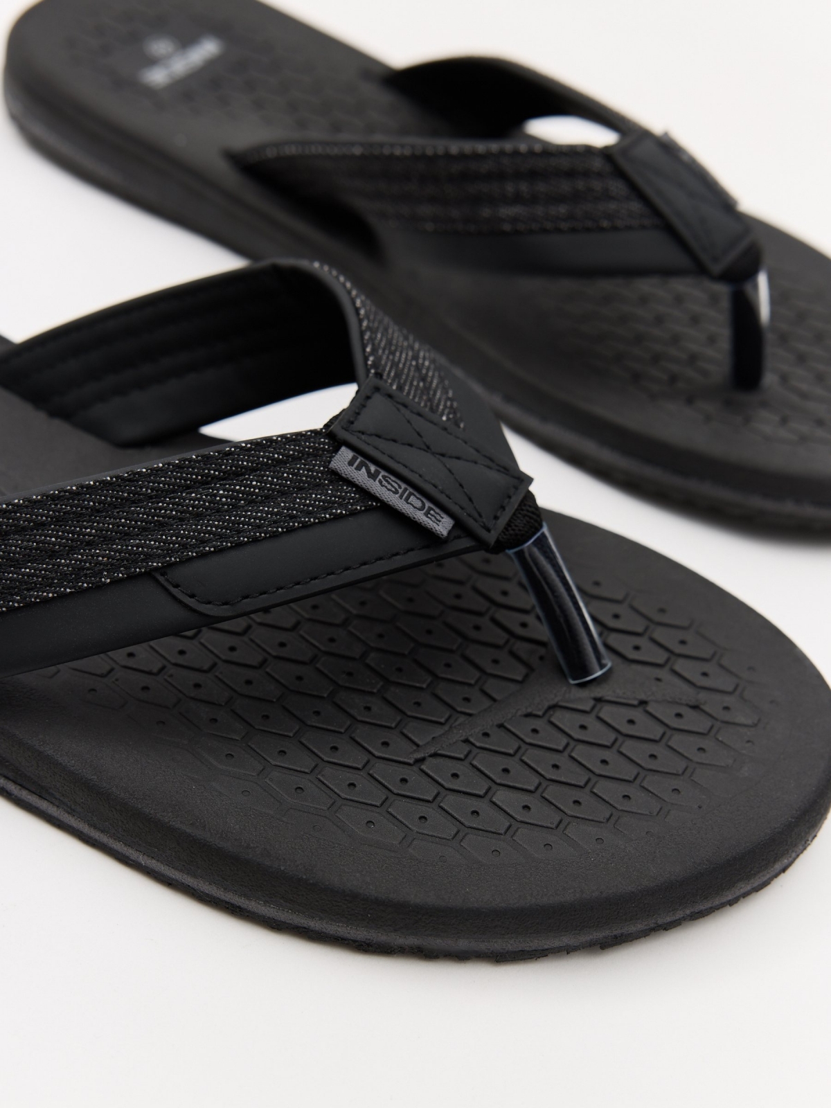 Black denim sandals black detail view