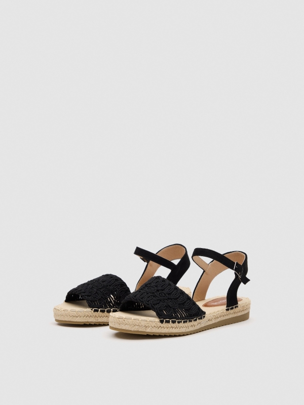 Crochet sandal black 45º front view
