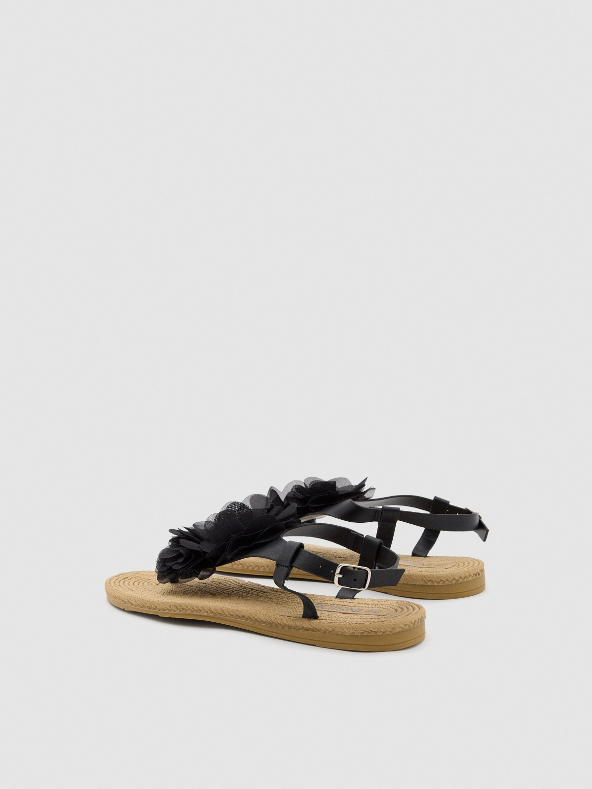 Flower sandal black 45º back view