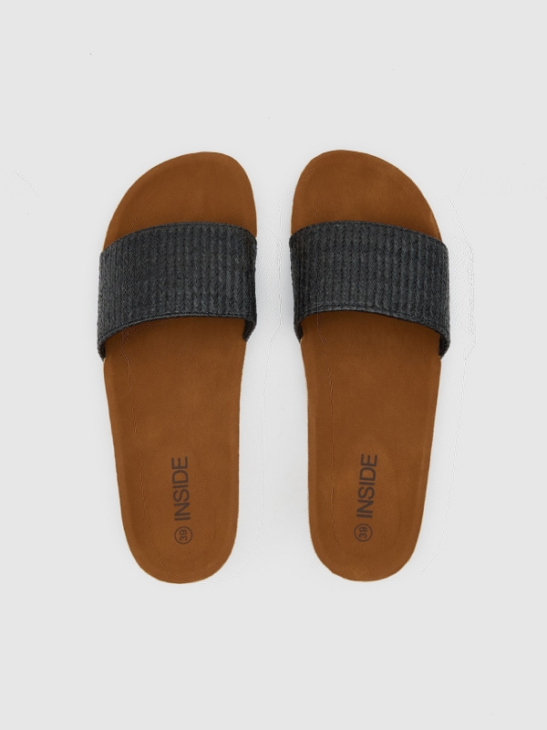 Raffia spade wedge black/beige detail view