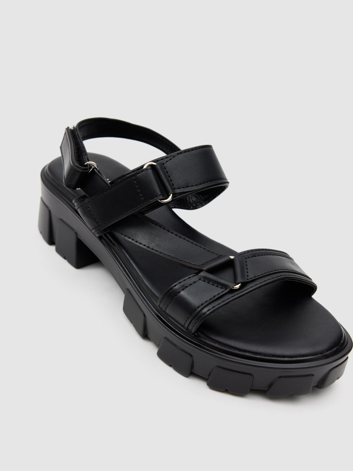 Platform track sandal black 45º front view