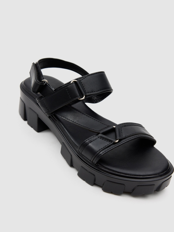 Platform track sandal black 45º front view