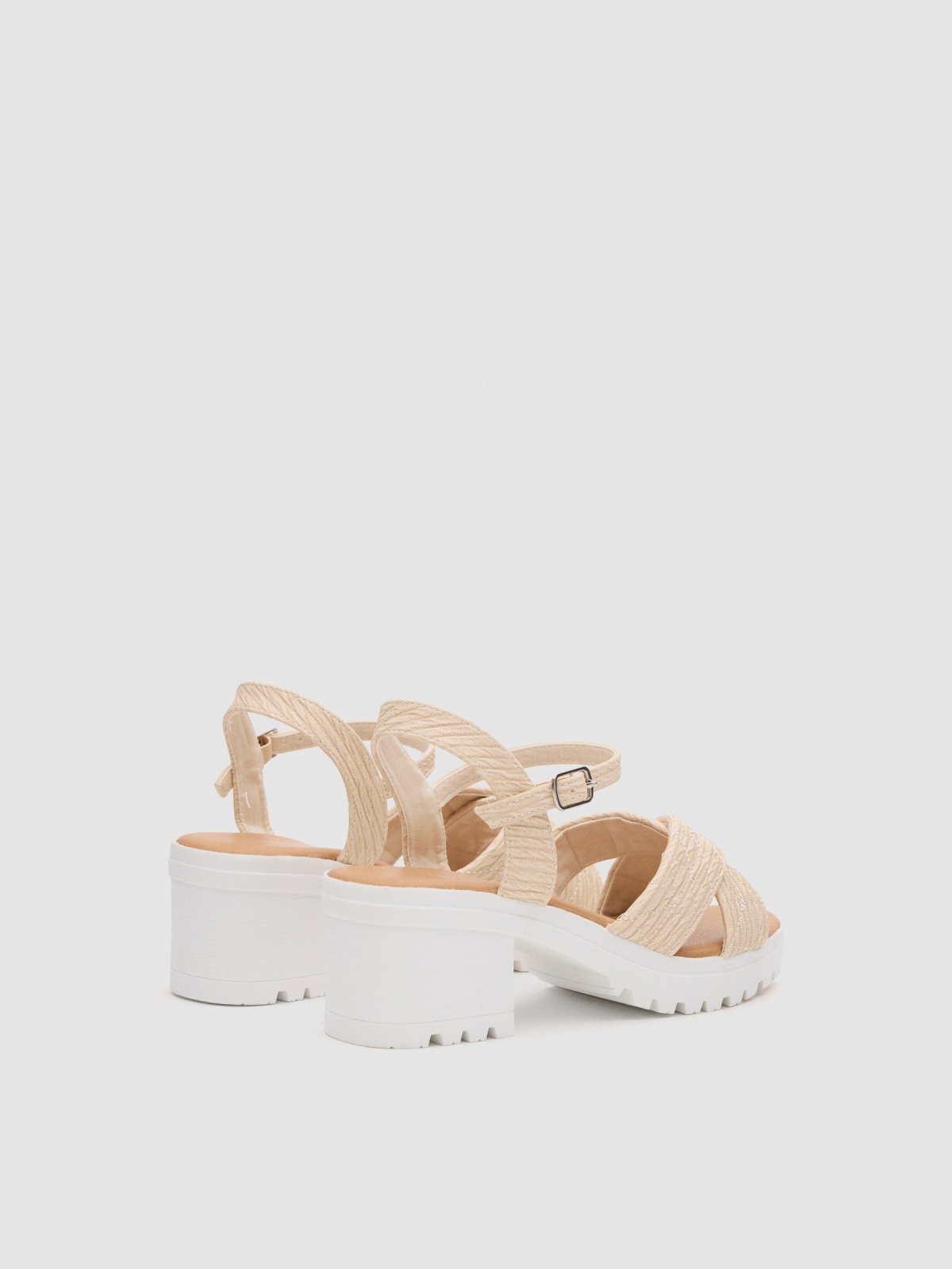 Padded strappy sandals nude pink 45º back view