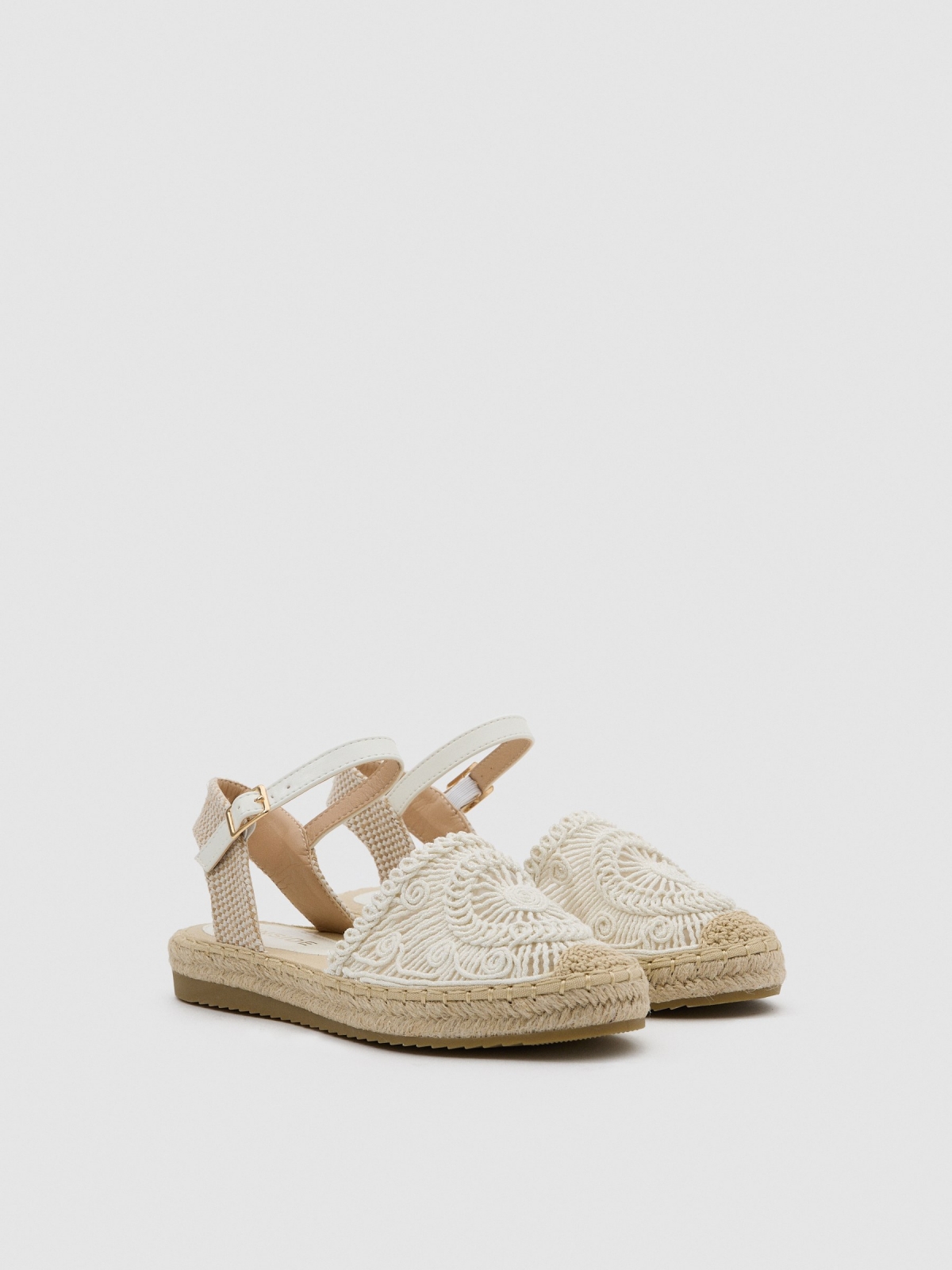 Crochet espadrille sandal off white 45º front view