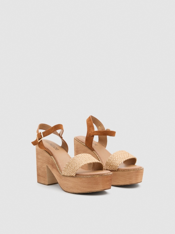 Raffia sandal sand 45º front view