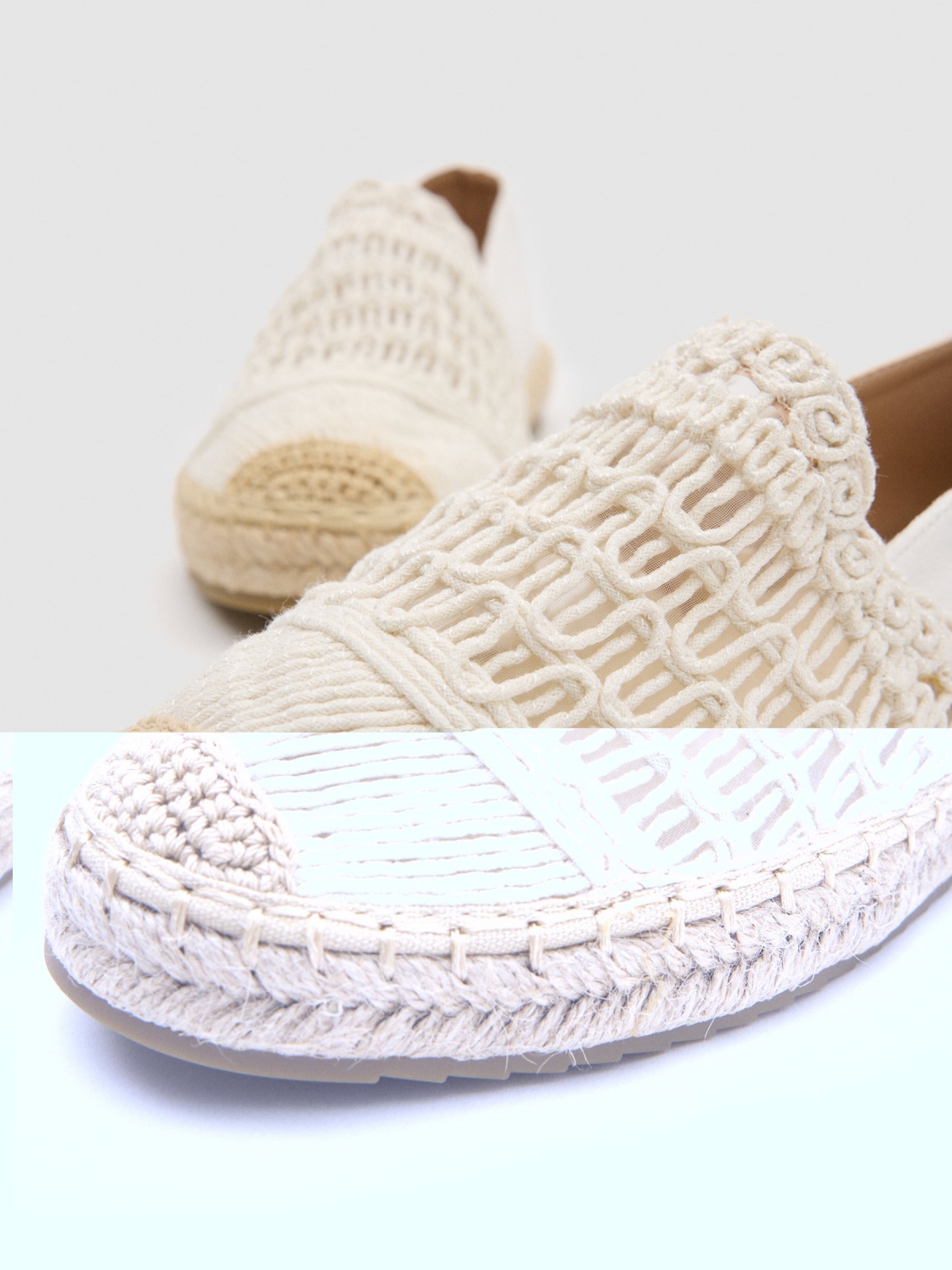 Crochet espadrille off white detail view