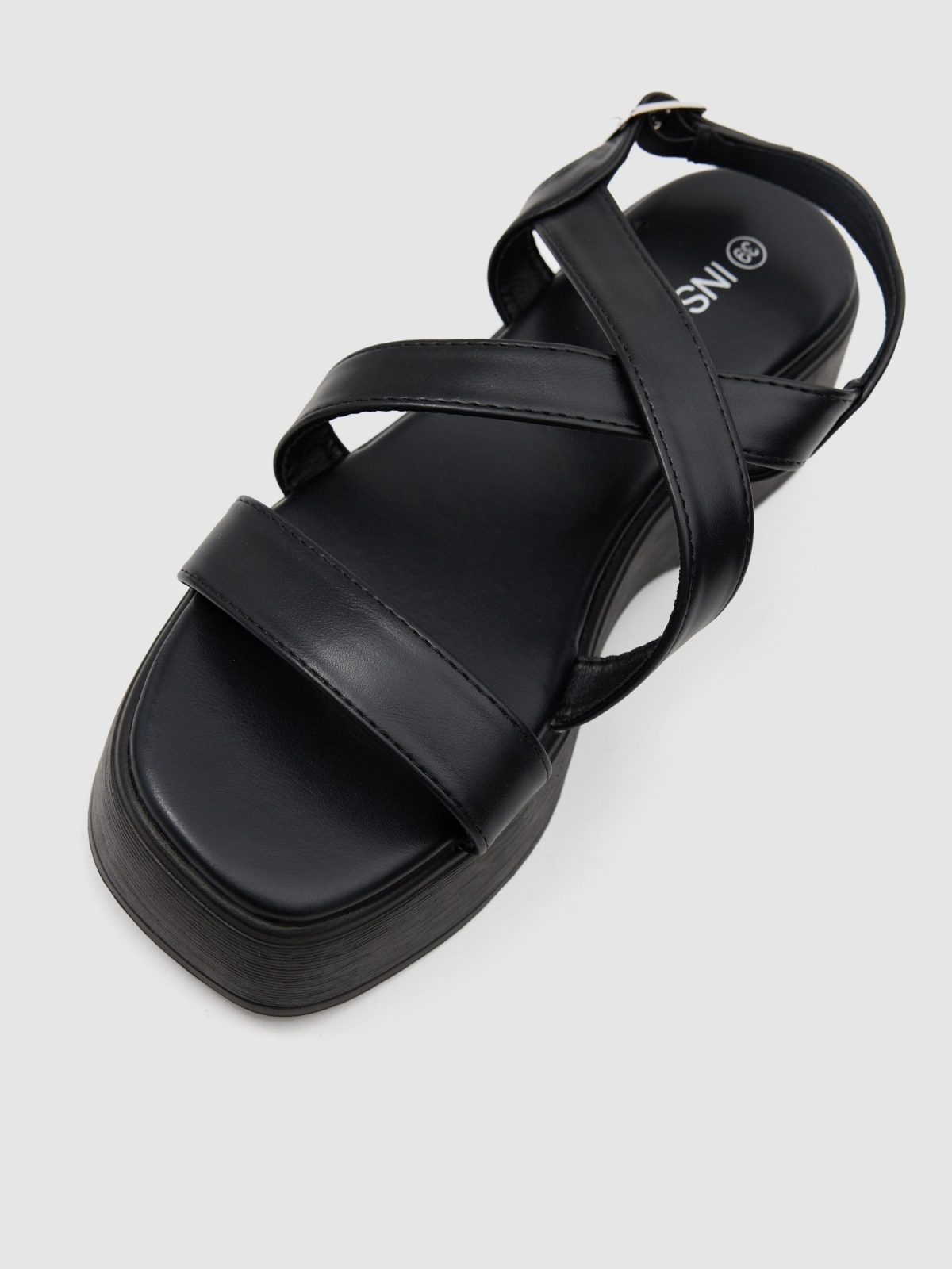 Strappy platform sandal black 45º back view