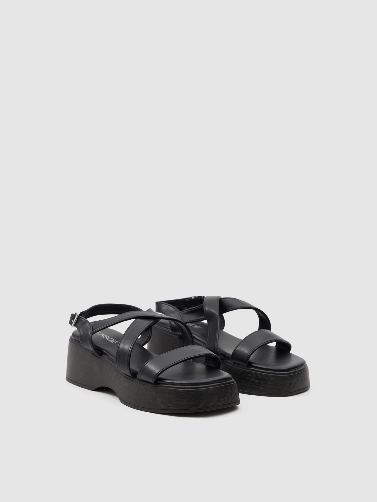 Strappy platform sandal black detail view