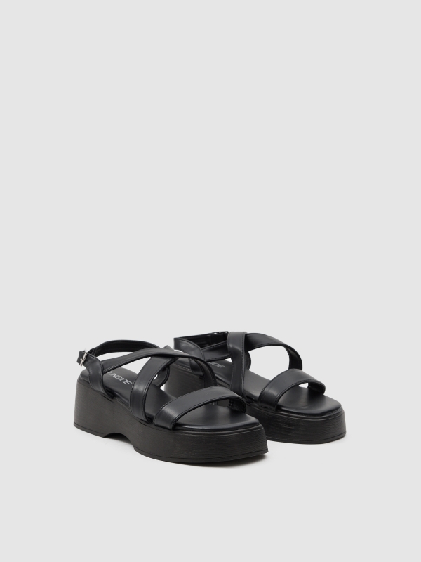 Strappy platform sandal black detail view