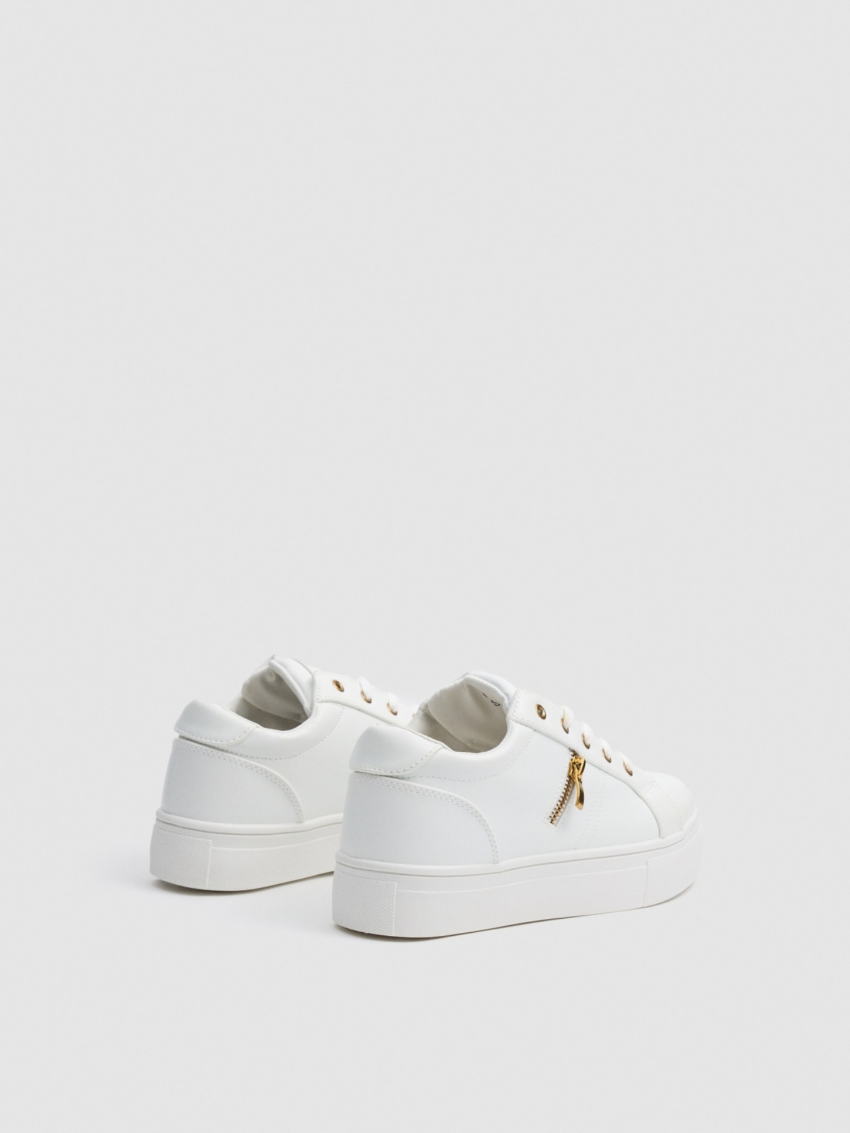 Platform sneakers with zip detail white 45º back view