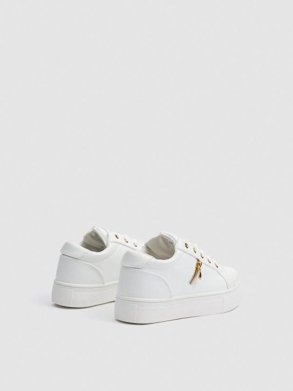 Platform sneakers with zip detail white 45º back view