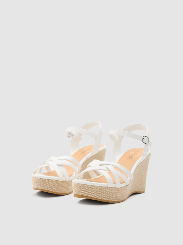 Raffia wedge sandal white 45º front view