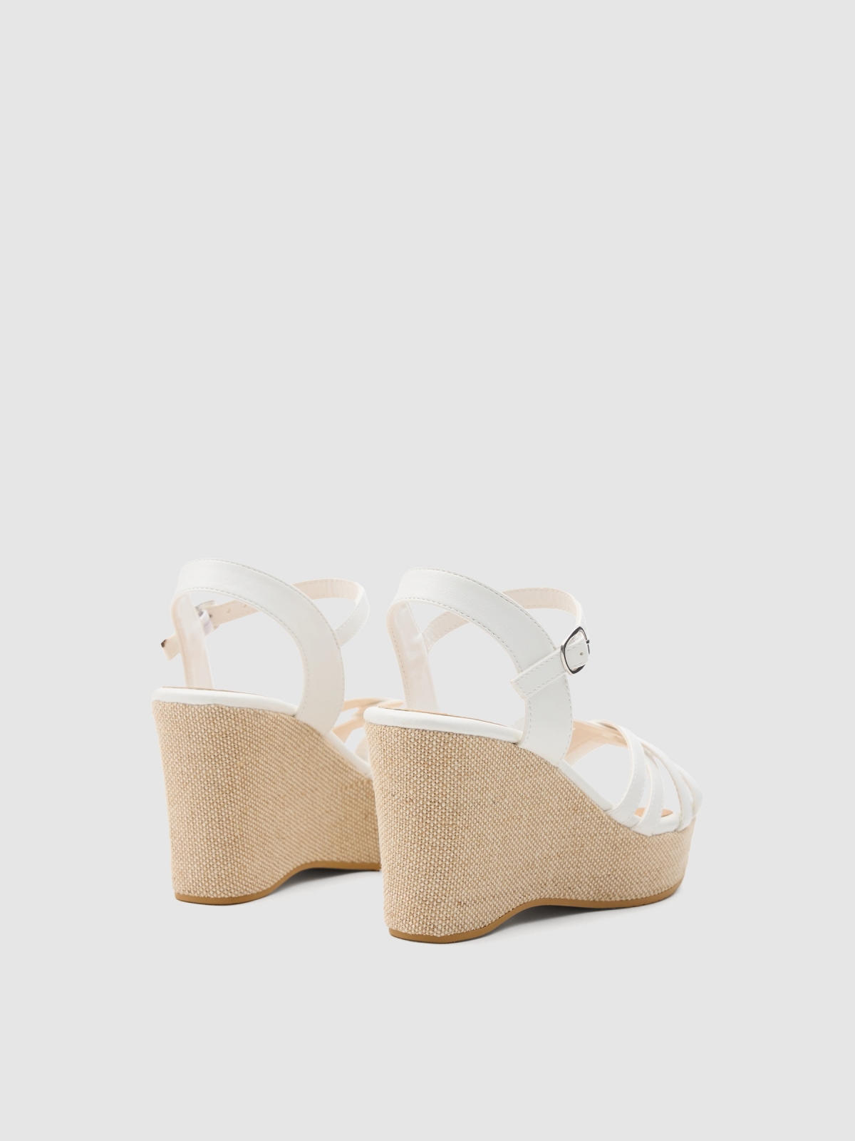 Raffia wedge sandal white 45º back view