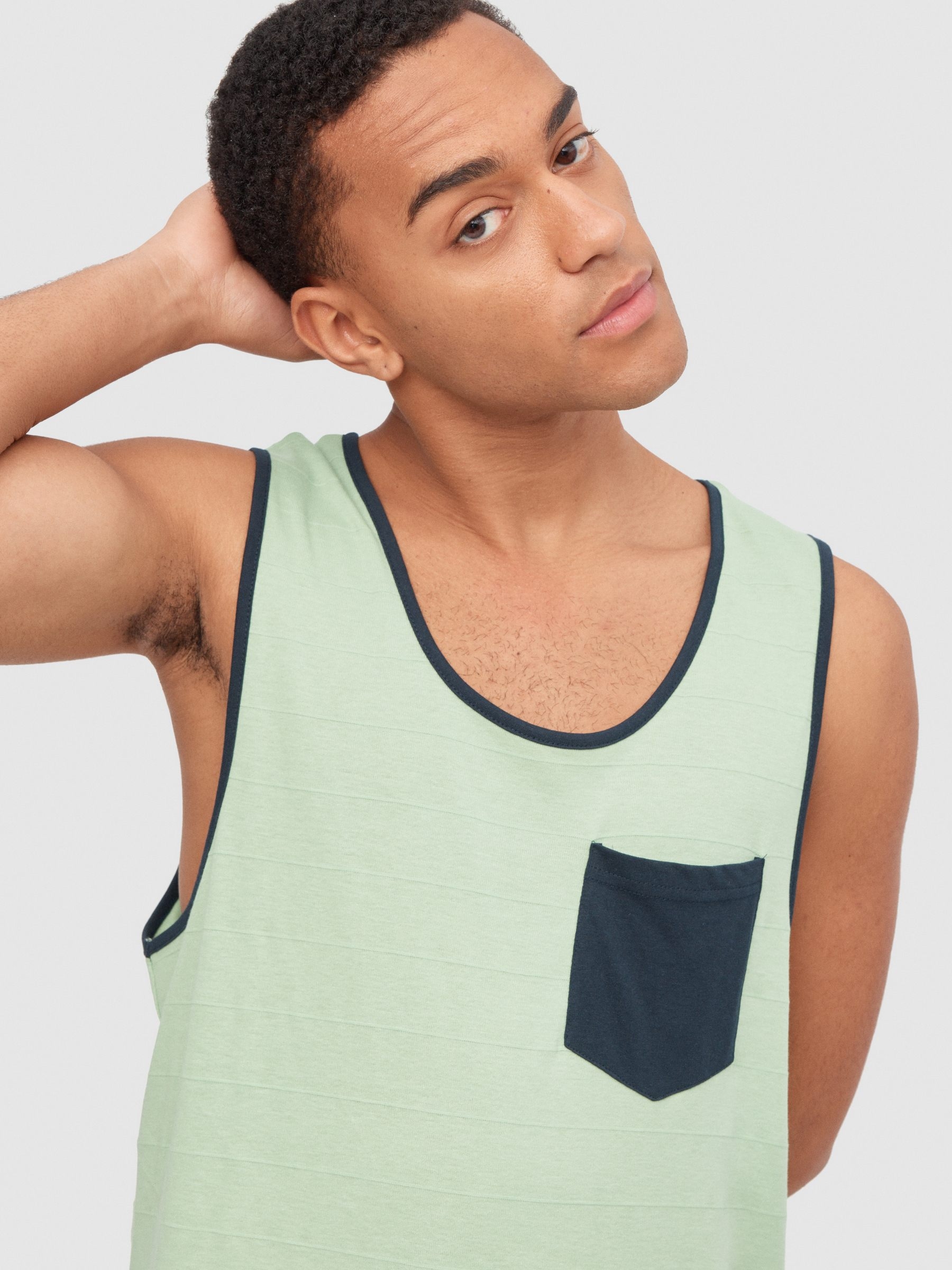 Striped T-shirt with pocket mint middle front view