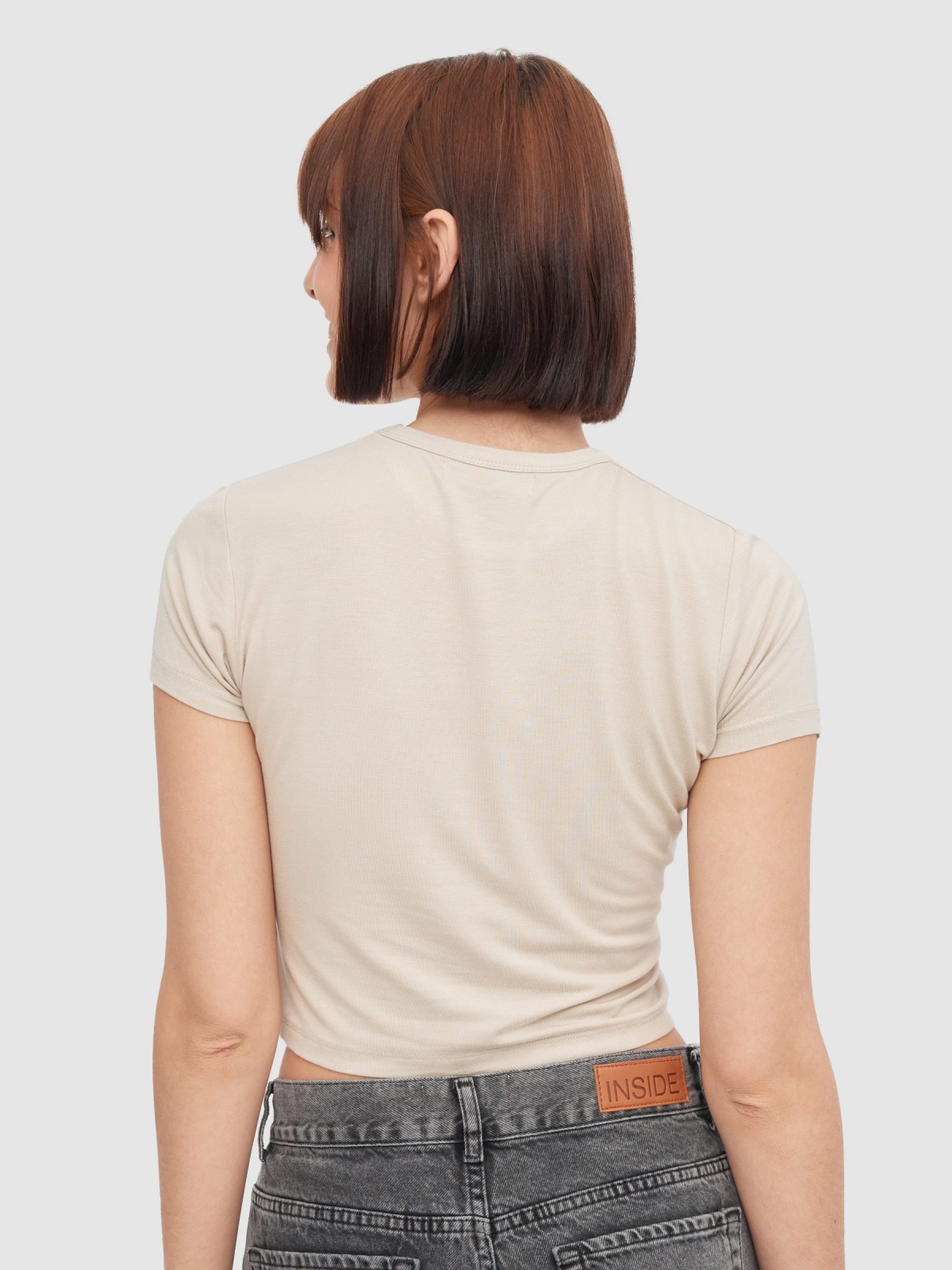 T-shirt gatos taupe vista meia traseira