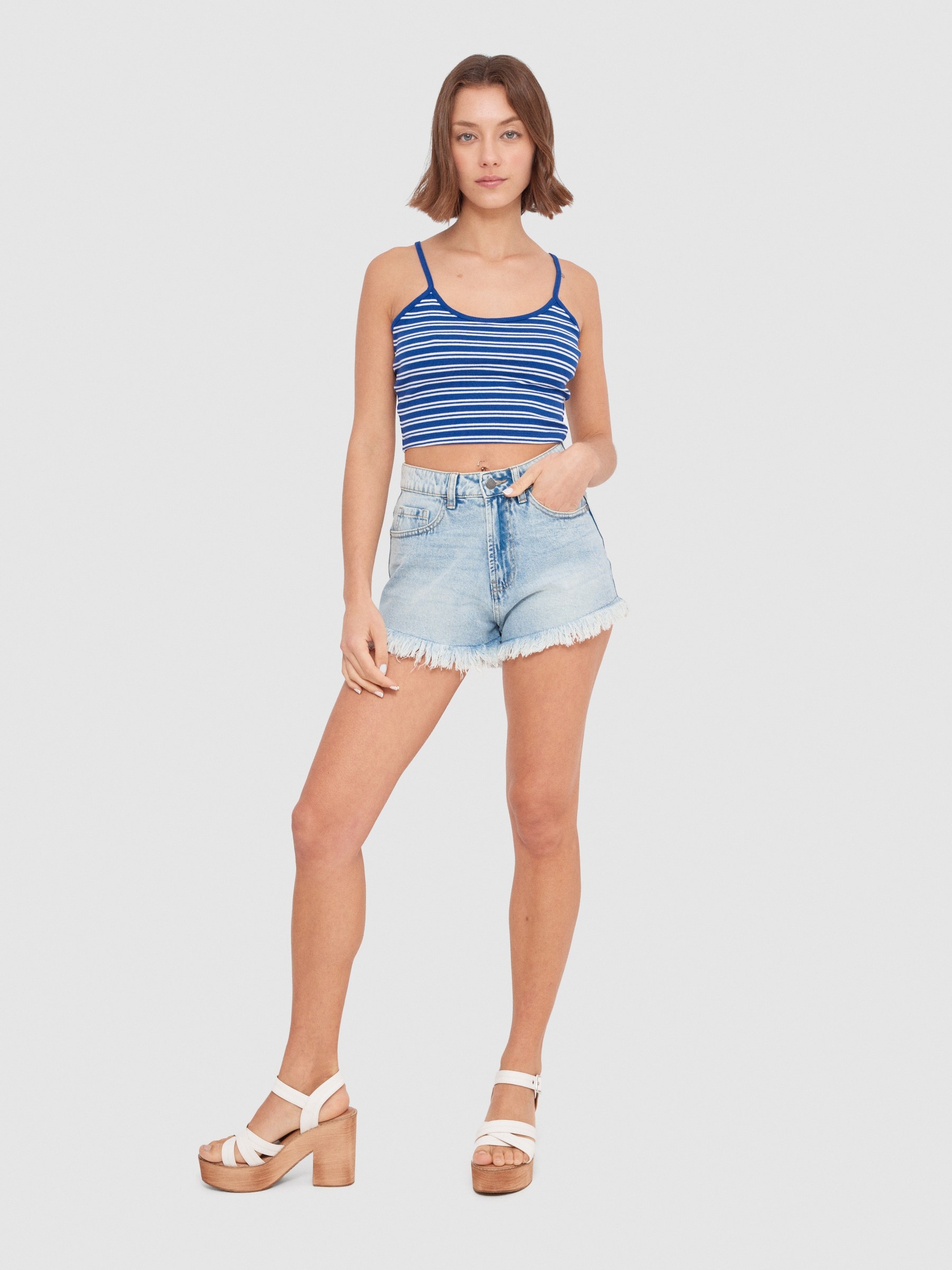 Striped rib top electric blue middle front view