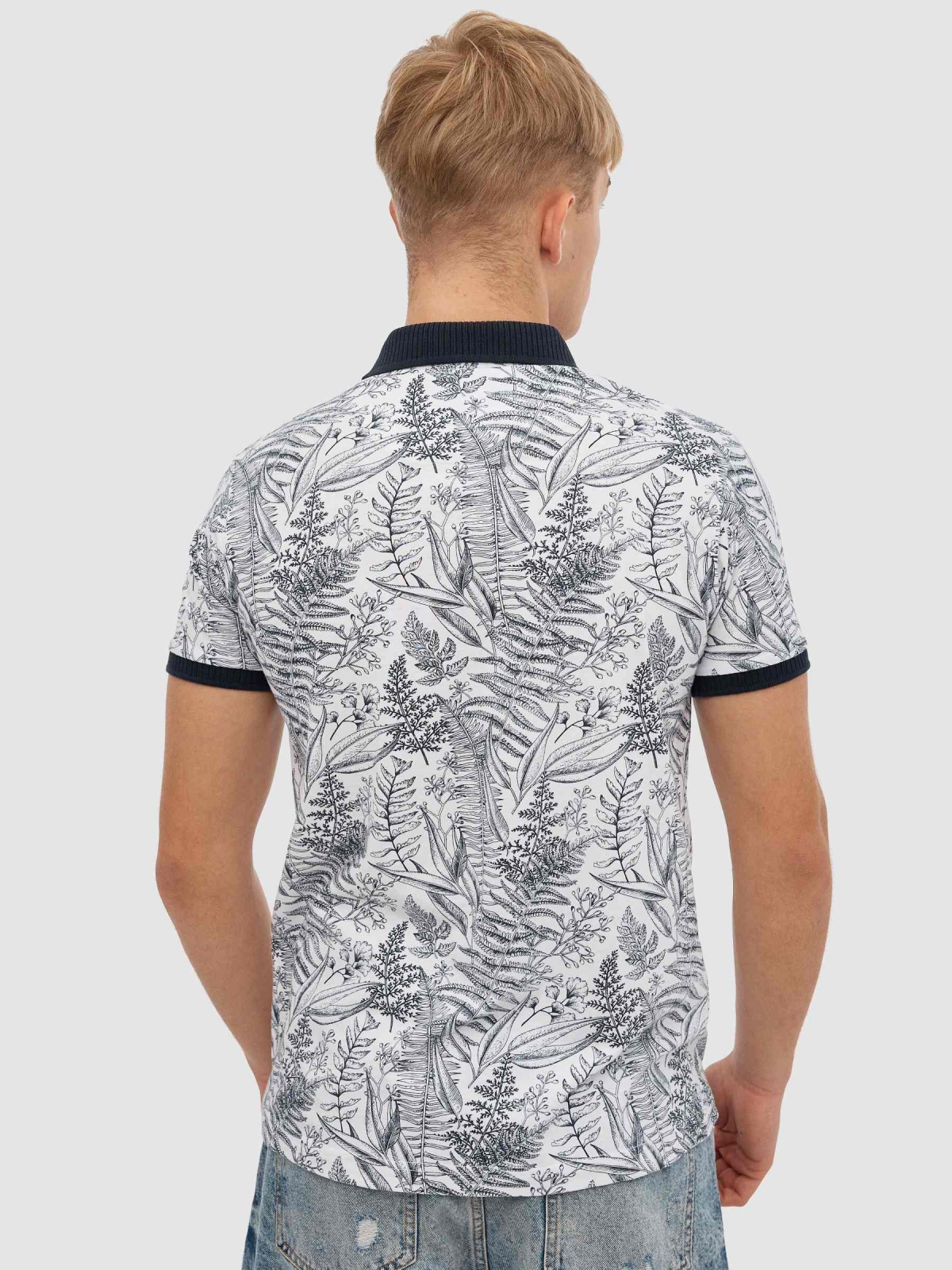 Tropical polo white middle back view