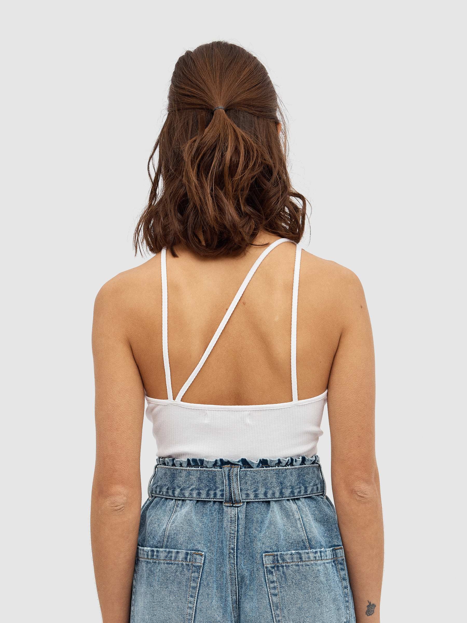 Asymmetric straps top white middle front view