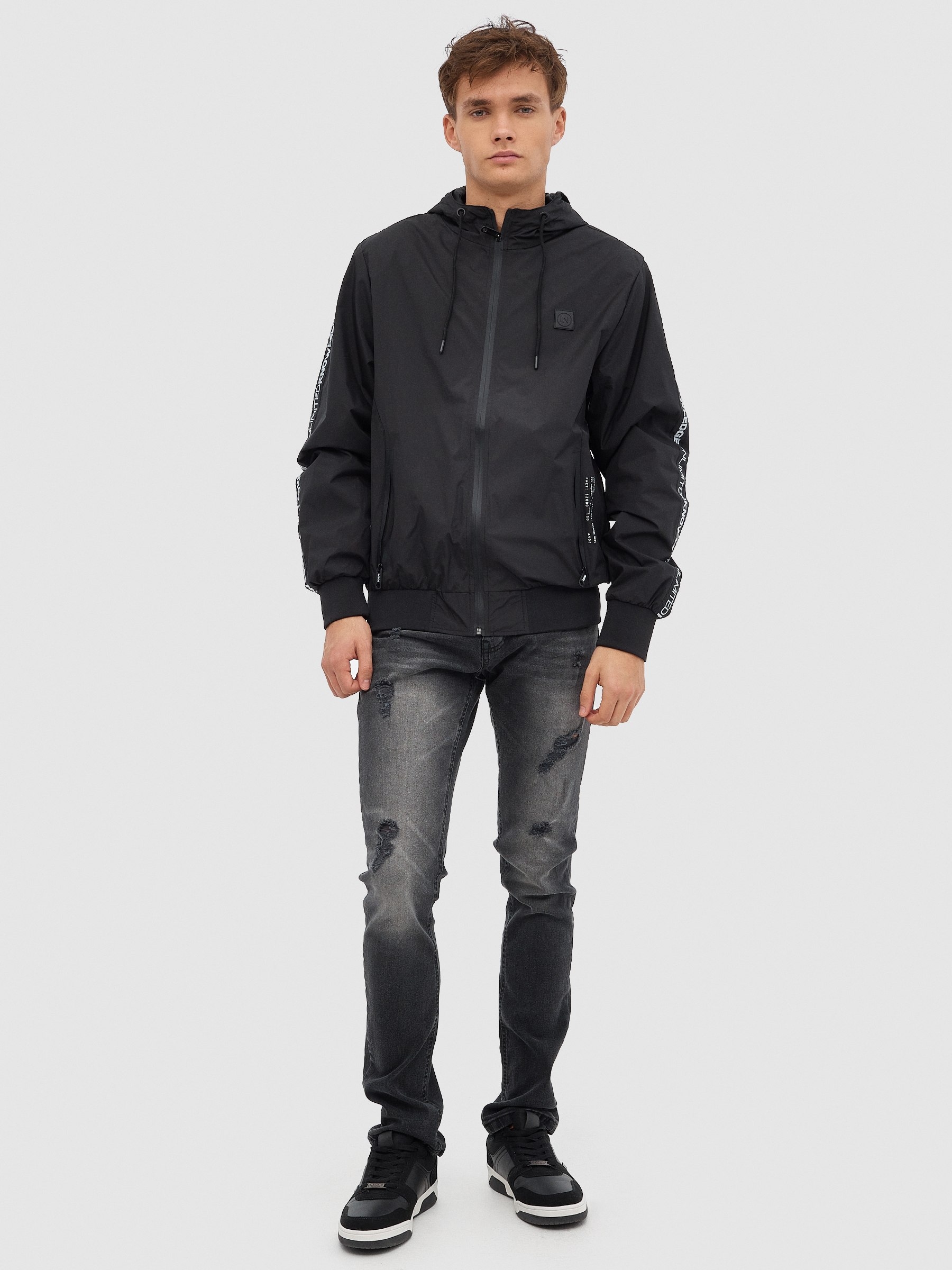 Open jacket with text black middle front view